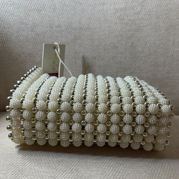 Evening Bag Madison West Silver and Pearl Beaded Mini Bag - Picture 6 of 8